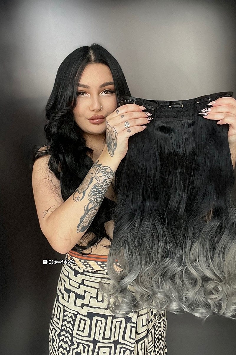 Dalgalı Yarım Ay + 2 Yan Çıt Çıt -Siyah Gri