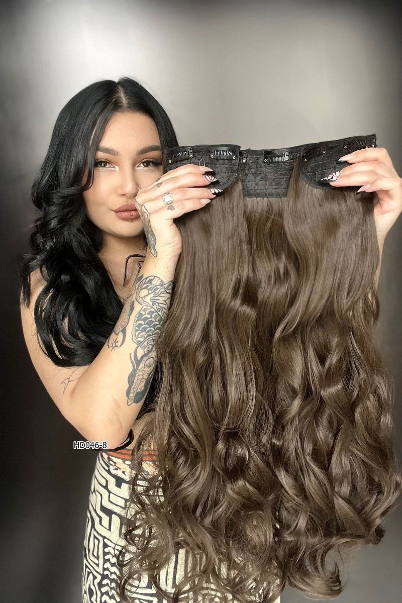 Dalgalı Yarım Ay + 2 Yan Çıt Çıt -Açık kahve