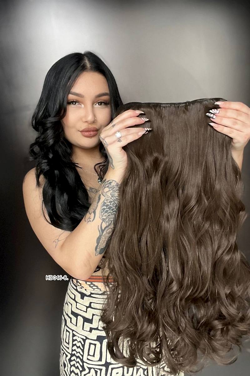 Dalgalı Yarım Ay + 2 Yan Çıt Çıt -Açık kahve