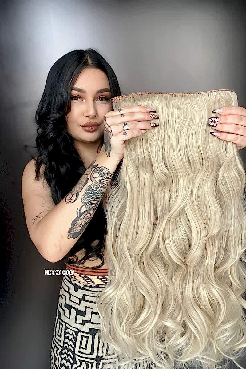 Dalgalı Yarım Ay + 2 Yan Çıt Çıt - Kumral Beyaz Platin Röfleli