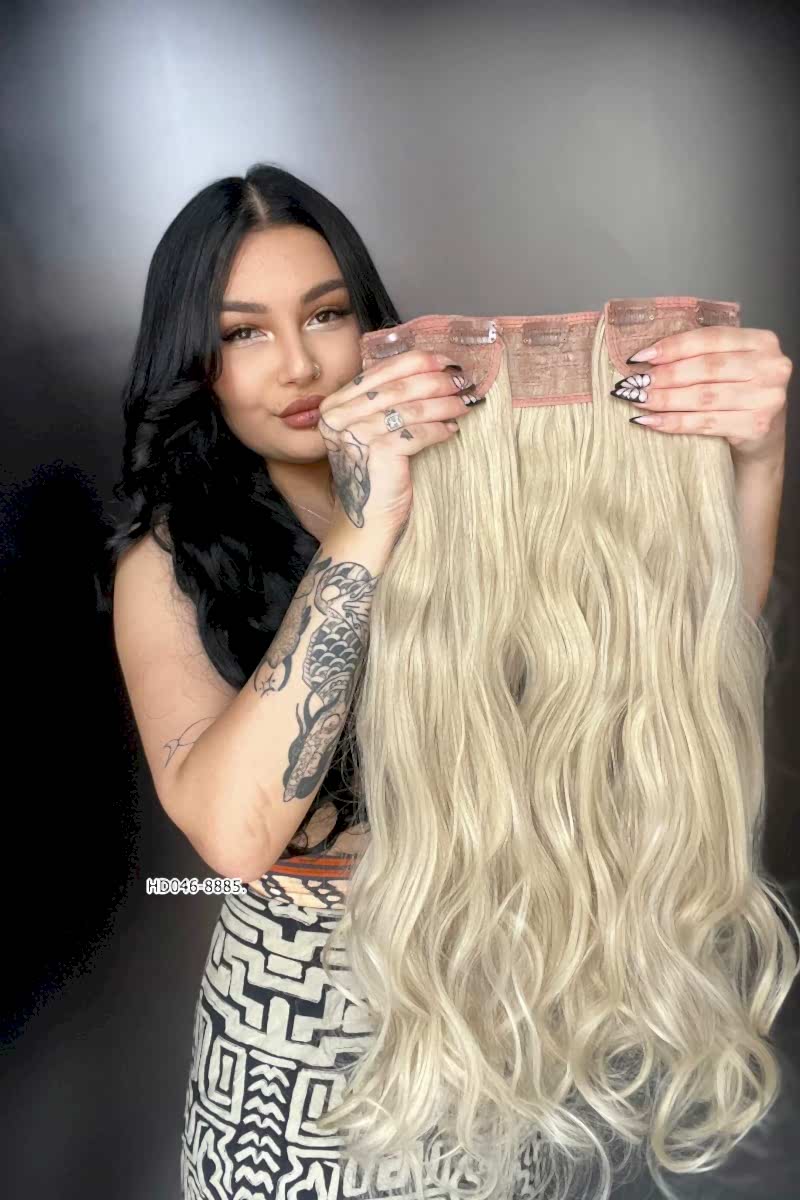 Dalgalı Yarım Ay + 2 Yan Çıt Çıt - Kumral Beyaz Platin Röfleli