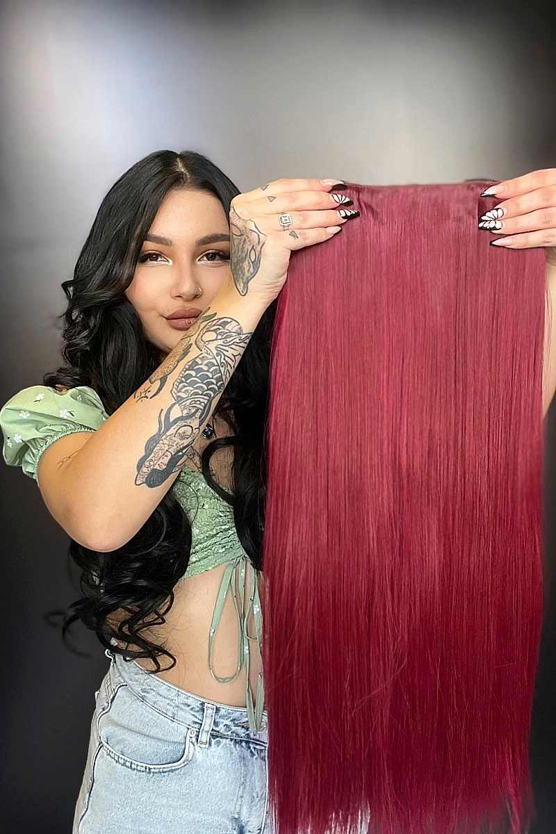 Düz Yarım Ay + 2 Yan Çıt Çıt - Koyu Kızıl