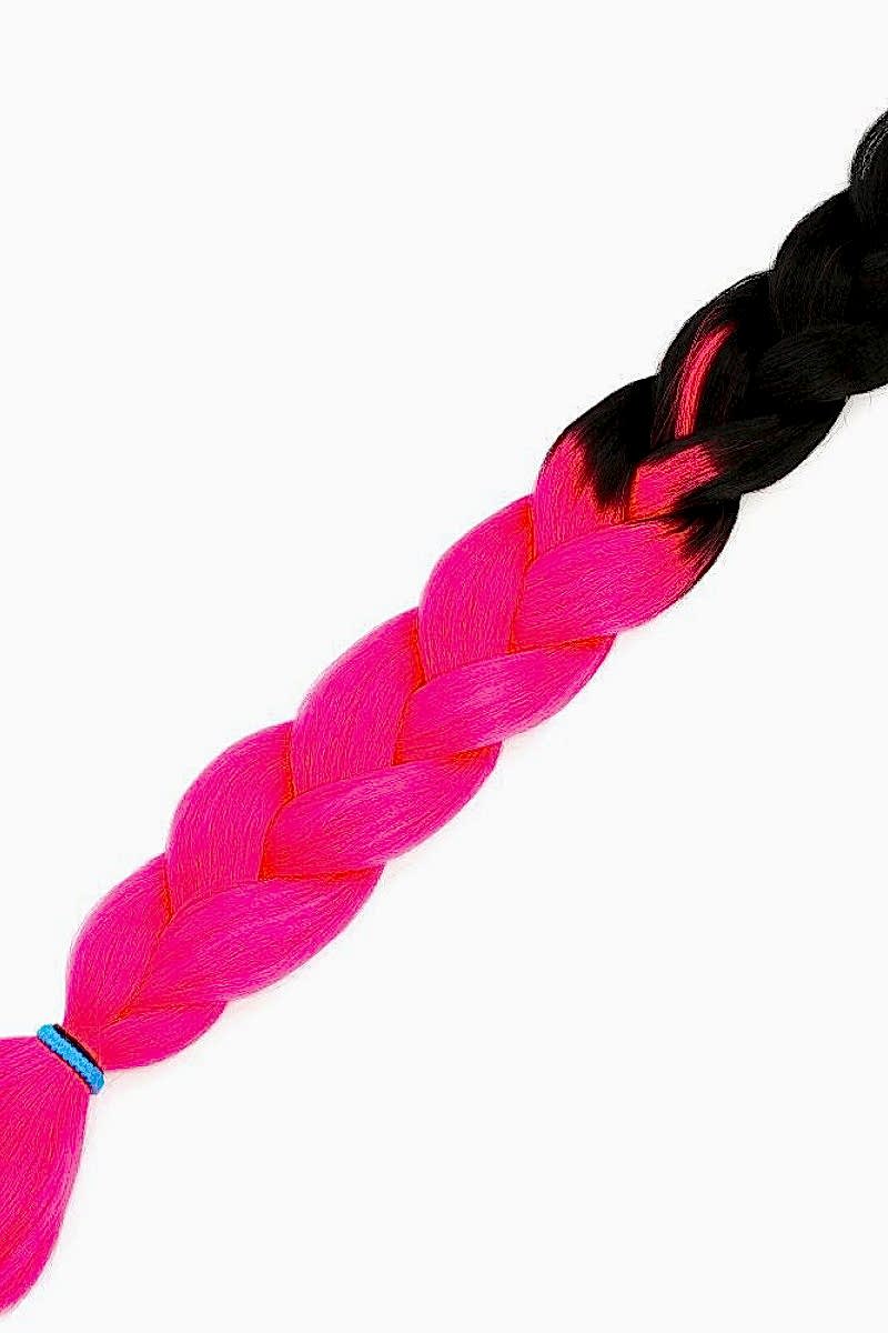 Afrika Örgüsü Ve Rasta İçin Sentetik Ombreli Saç - Siyah / Neon Pembe