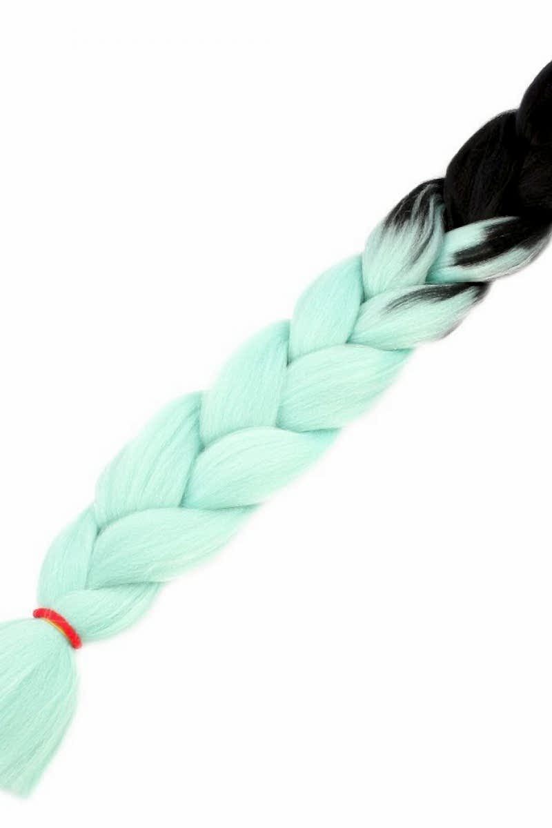 Afrika Örgüsü Ve Rasta İçin Sentetik Ombreli Saç - Siyah / Su Yeşili