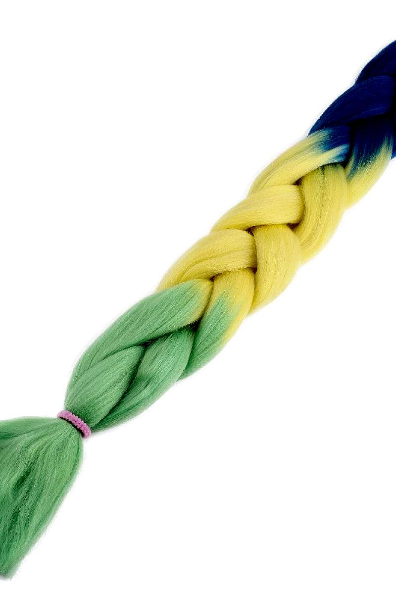 Afrika Örgüsü Ve Rasta İçin Sentetik Ombreli Saç - Lacivert / Sarı / Fıstık Yeşili