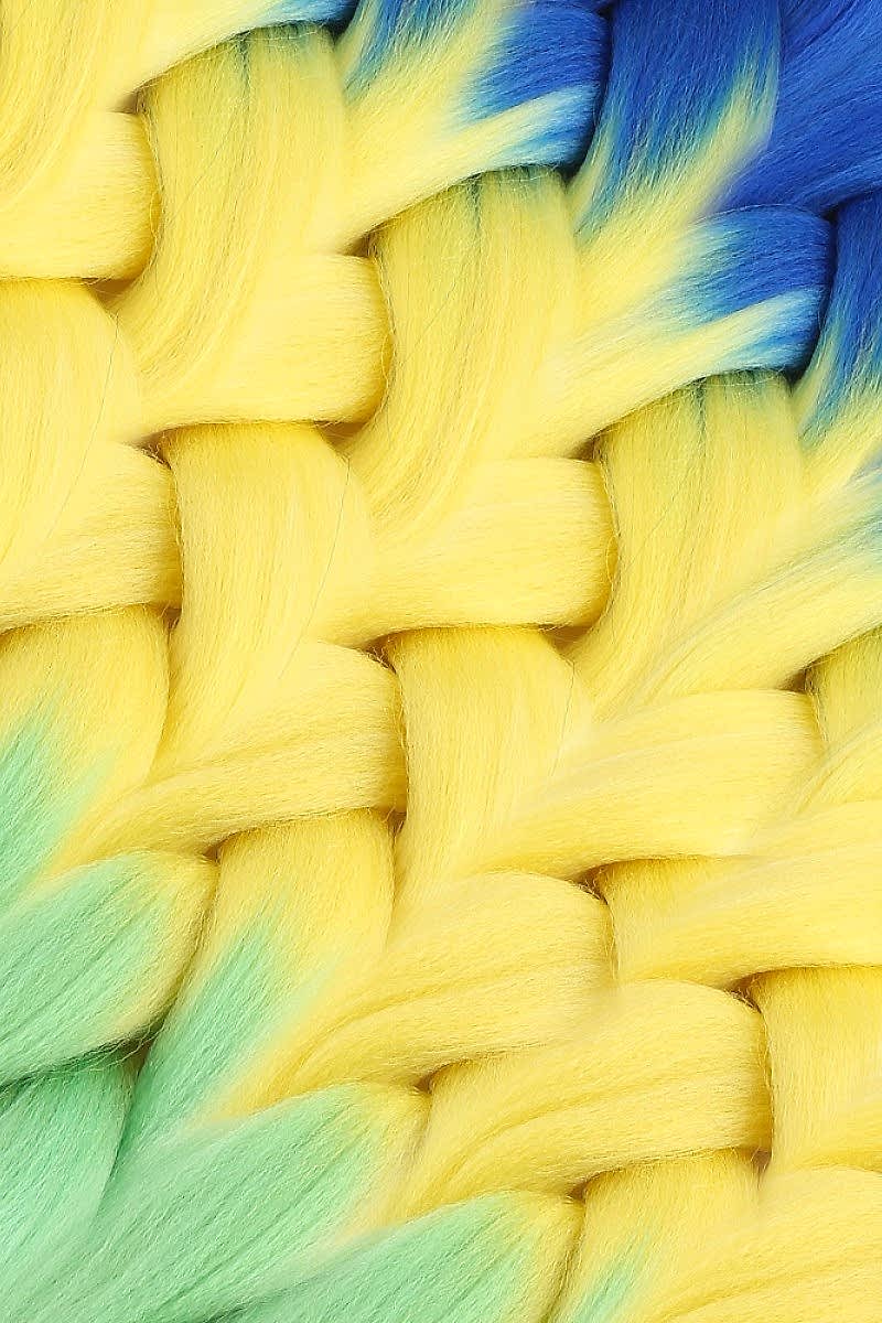 Afrika Örgüsü Ve Rasta İçin Sentetik Ombreli Saç - Lacivert / Sarı / Fıstık Yeşili