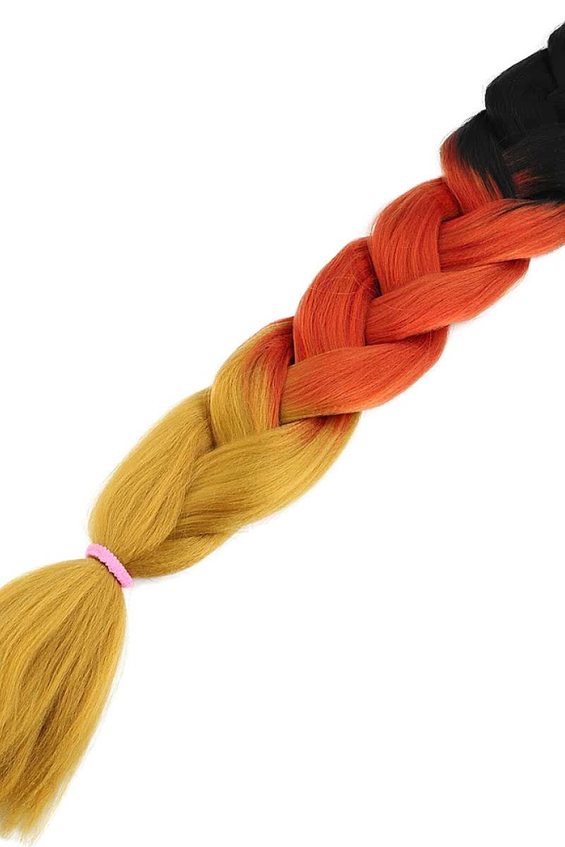 Afrika Örgüsü Ve Rasta İçin Sentetik Ombreli Saç - Siyah / Bakır / Karamel