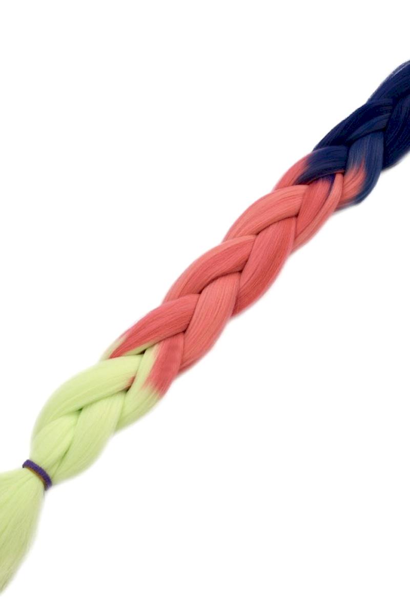 Afrika Örgüsü Ve Rasta İçin Sentetik Ombreli Saç - Mor / Pembe / Açık Fıstık Yeşili