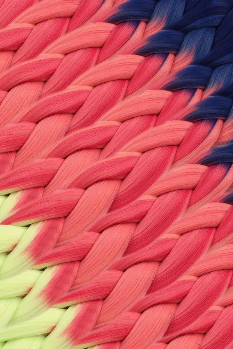 Afrika Örgüsü Ve Rasta İçin Sentetik Ombreli Saç - Mor / Pembe / Açık Fıstık Yeşili