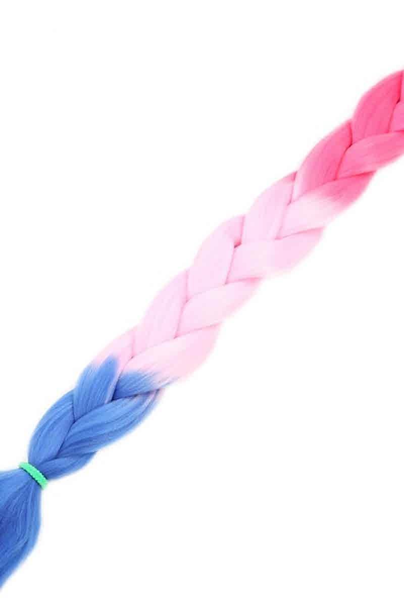 Afrika Örgüsü Ve Rasta İçin Sentetik Ombreli Saç - Koyu Pembe / Açık Pembe / Mavi