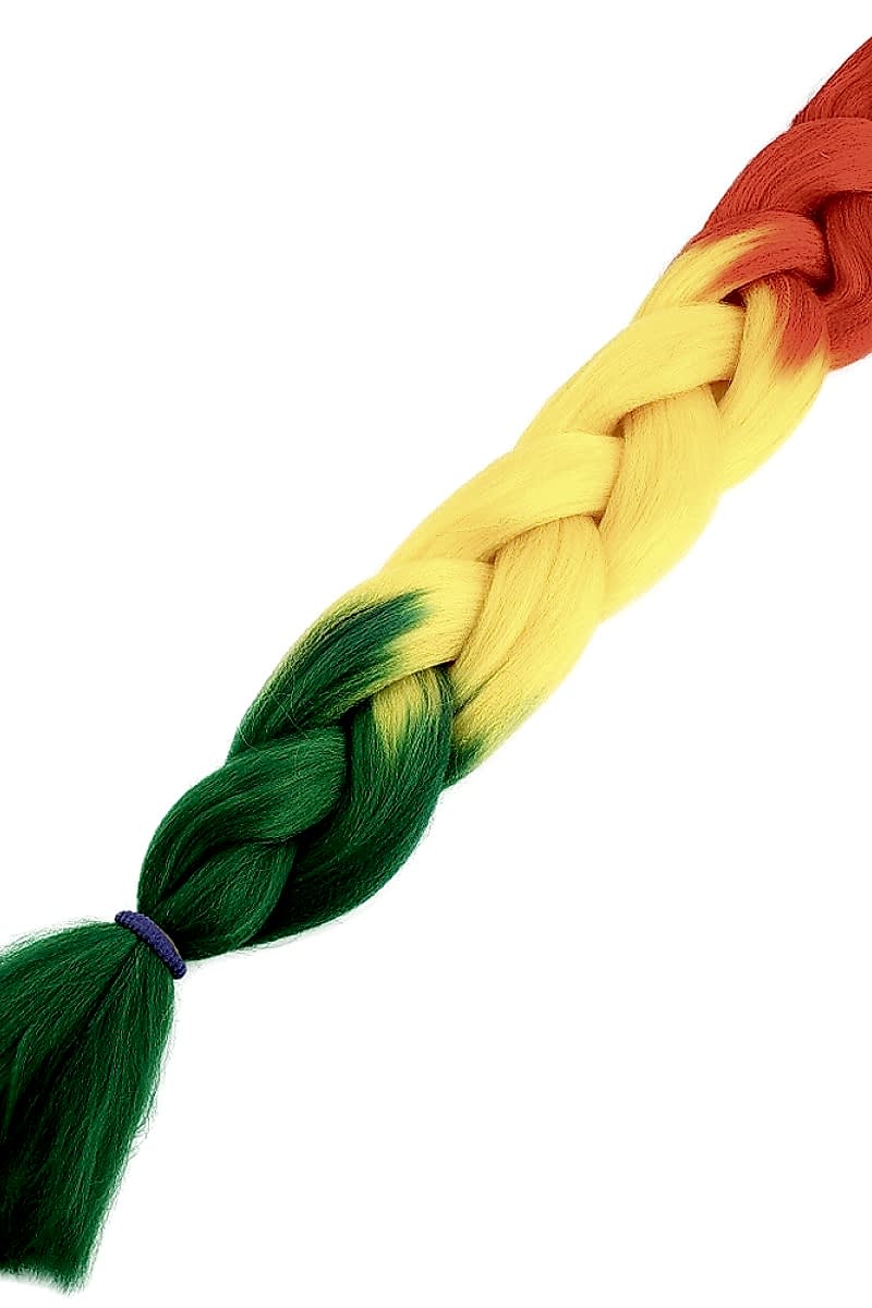 Afrika Örgüsü Ve Rasta İçin Sentetik Ombreli Saç - Turuncu / Sarı / Yeşil