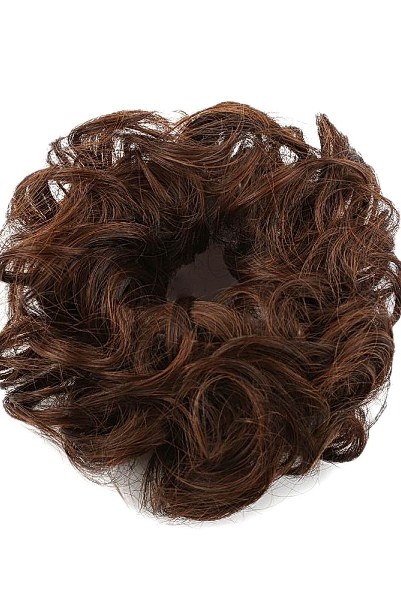 Saçlı Lastikli Topuz Toka - Kahve Karamel