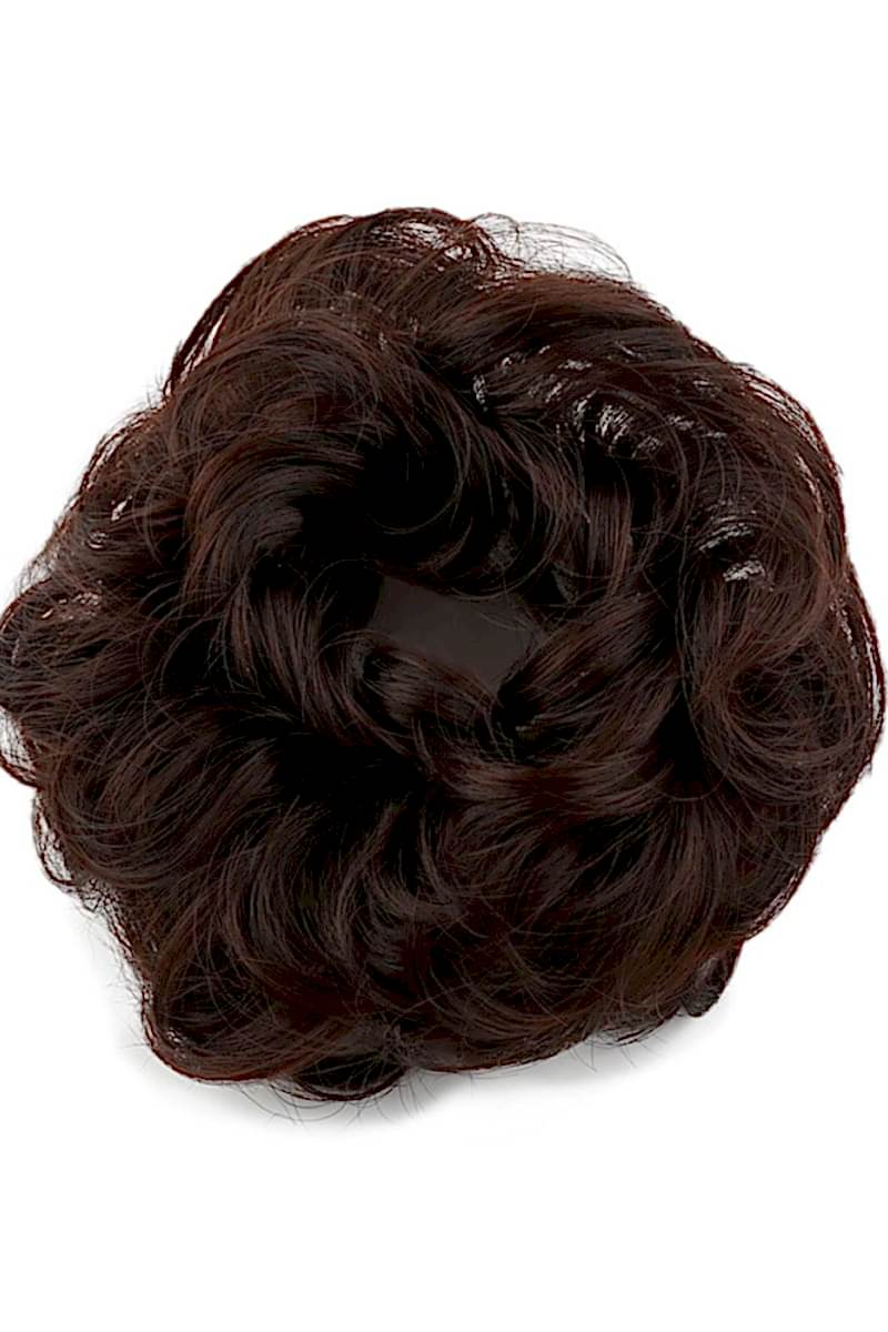 Saçlı Lastikli Topuz Toka - Koyu Kahve