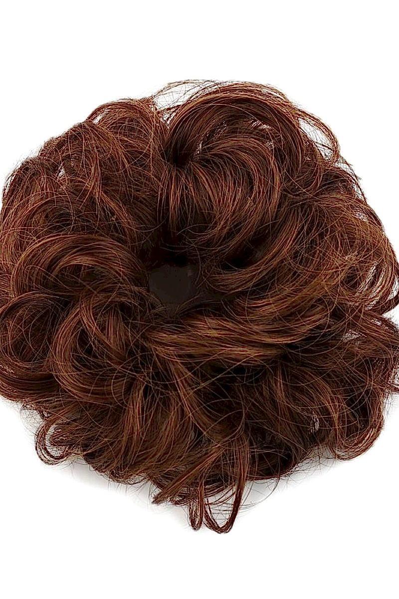 Saçlı Lastikli Topuz Toka - Karamel