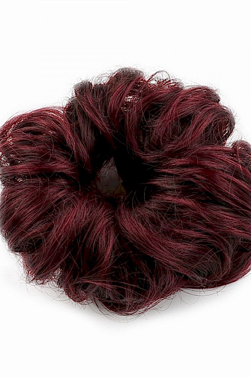 Saçlı Lastikli Topuz Toka - Koyu Kızıl