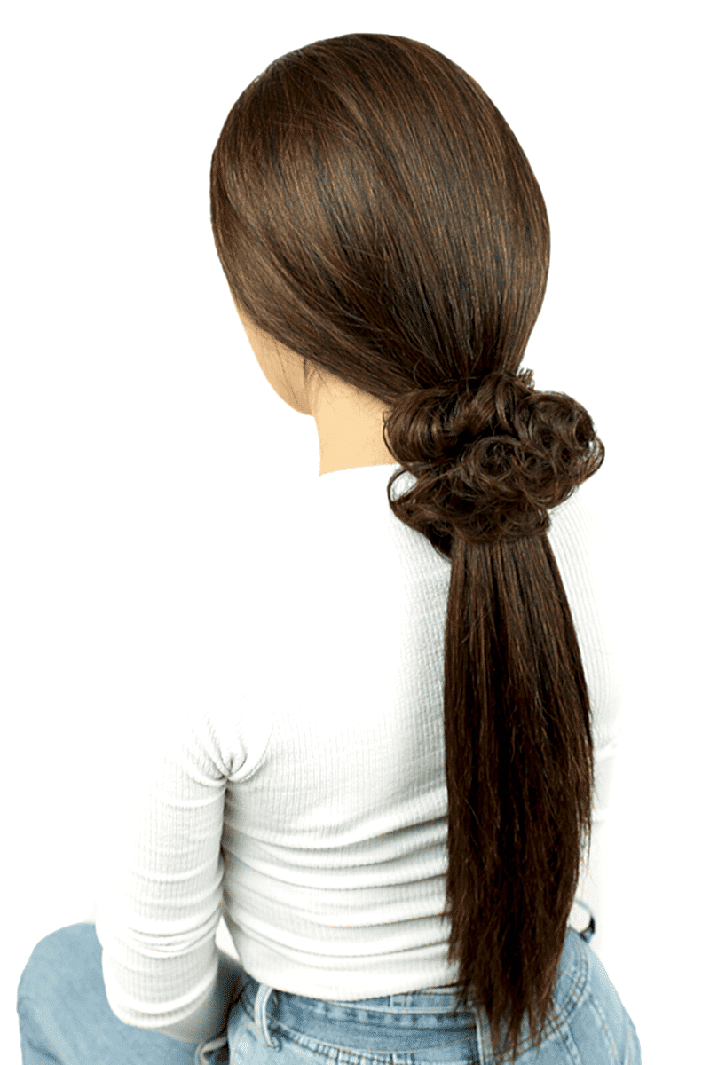 Saçlı Lastikli Topuz Toka - Kahve Karamel