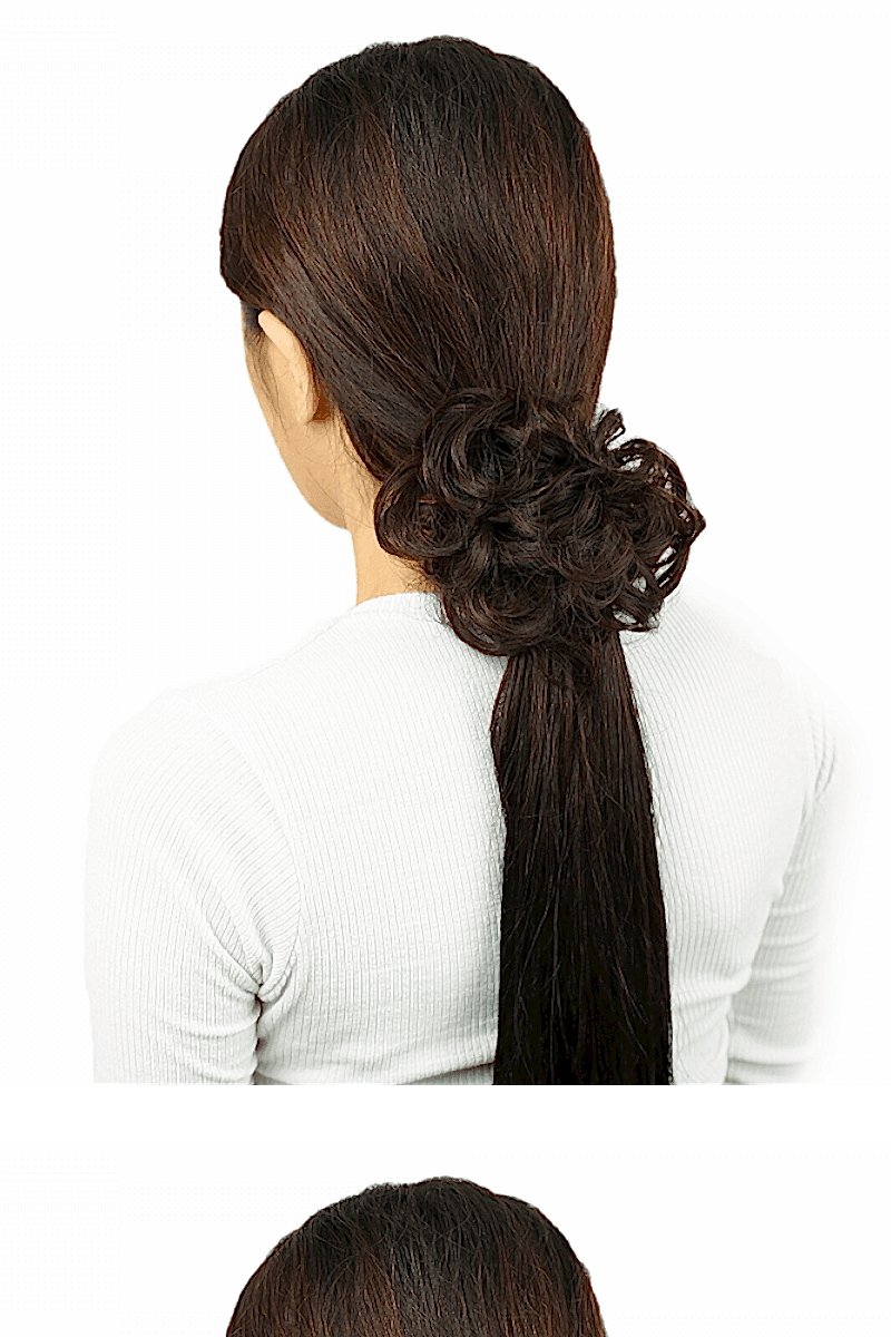 Saçlı Lastikli Topuz Toka - Koyu Kahve