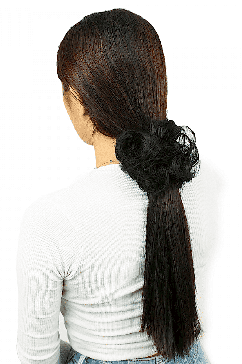 Saçlı Lastikli Topuz Toka - Siyah