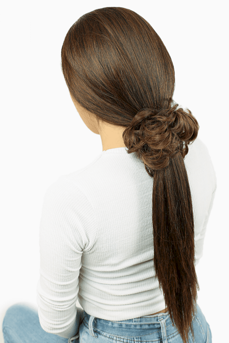 Saçlı Lastikli Topuz Toka - Karamel