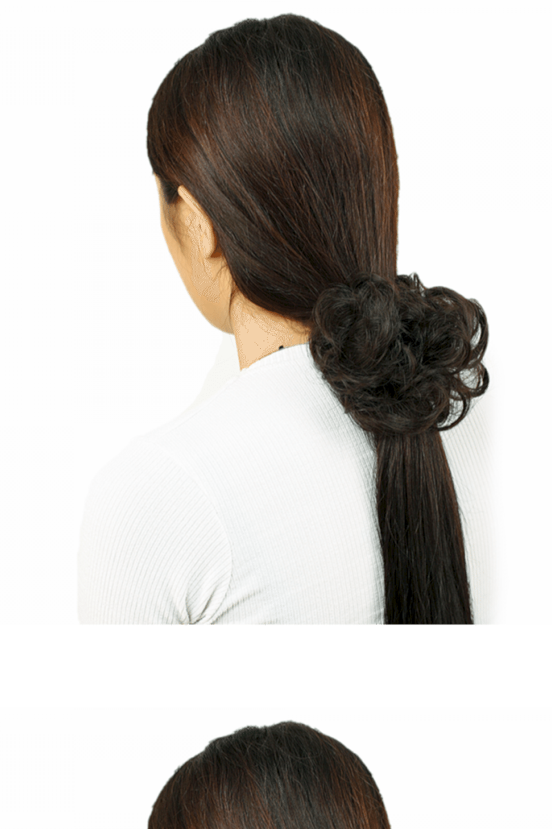 Saçlı Lastikli Topuz Toka - Kahverengi