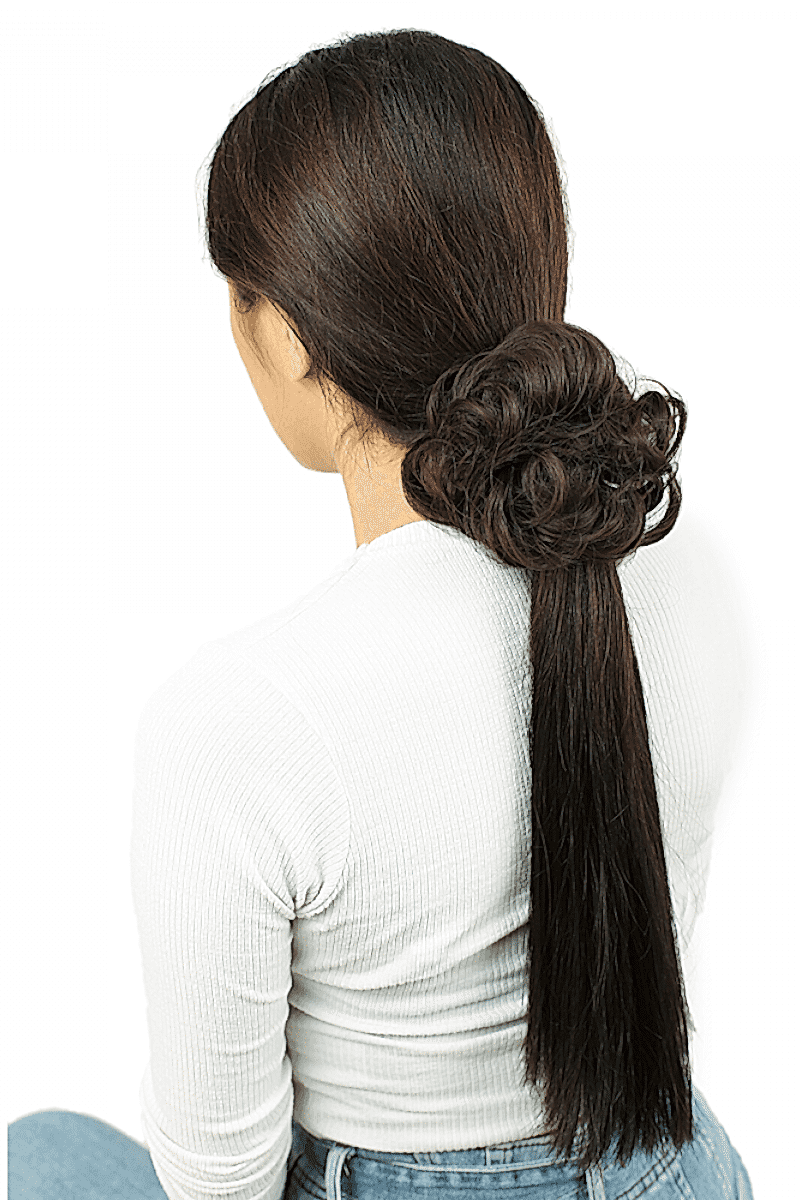 Saçlı Lastikli Topuz Toka - Açık Kahve