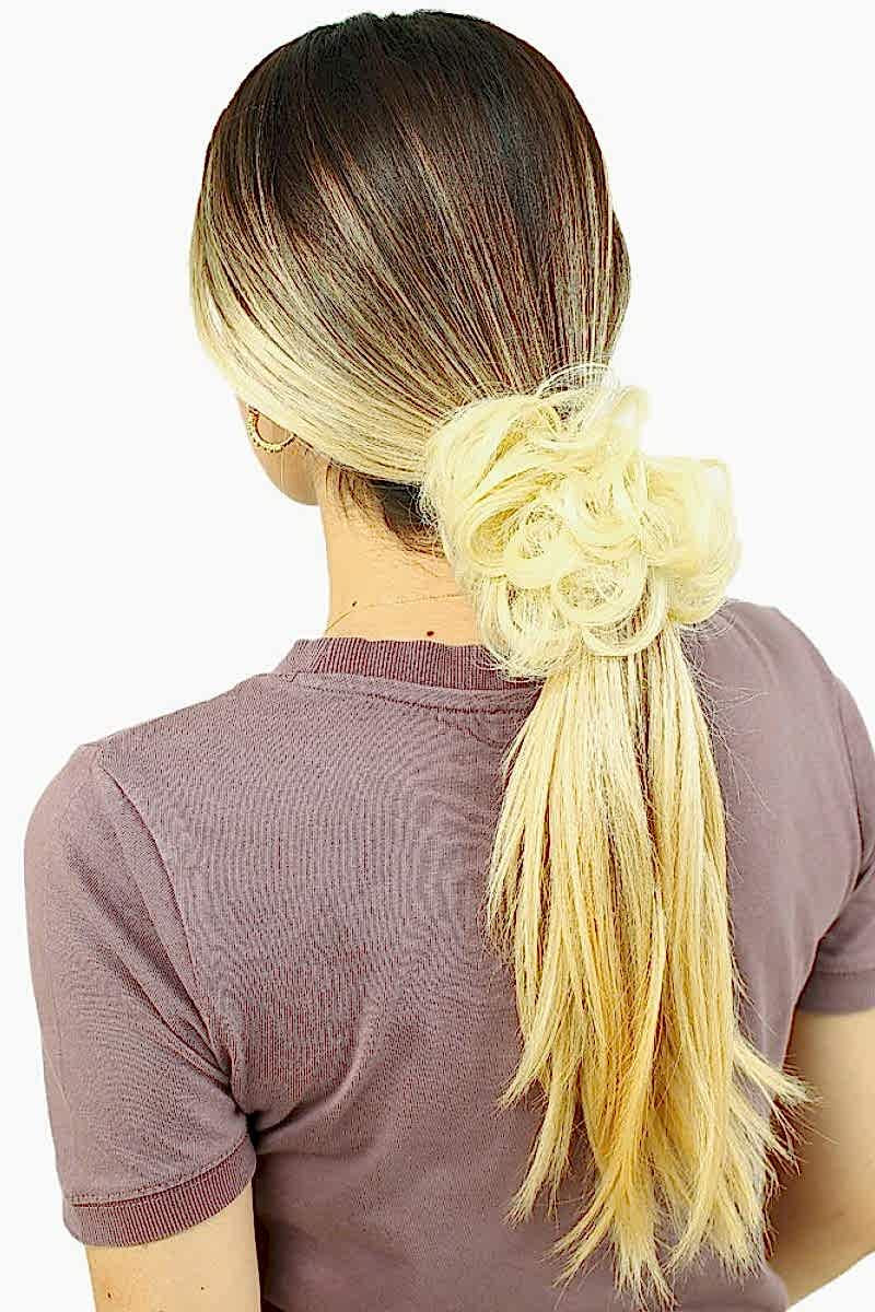 Saçlı Lastikli Topuz Toka - Platin