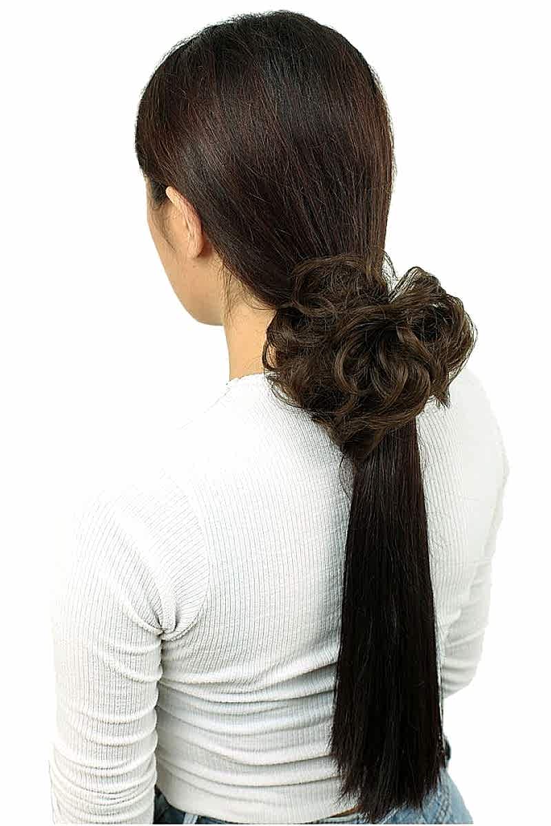 Saçlı Lastikli Topuz Toka - Kumral
