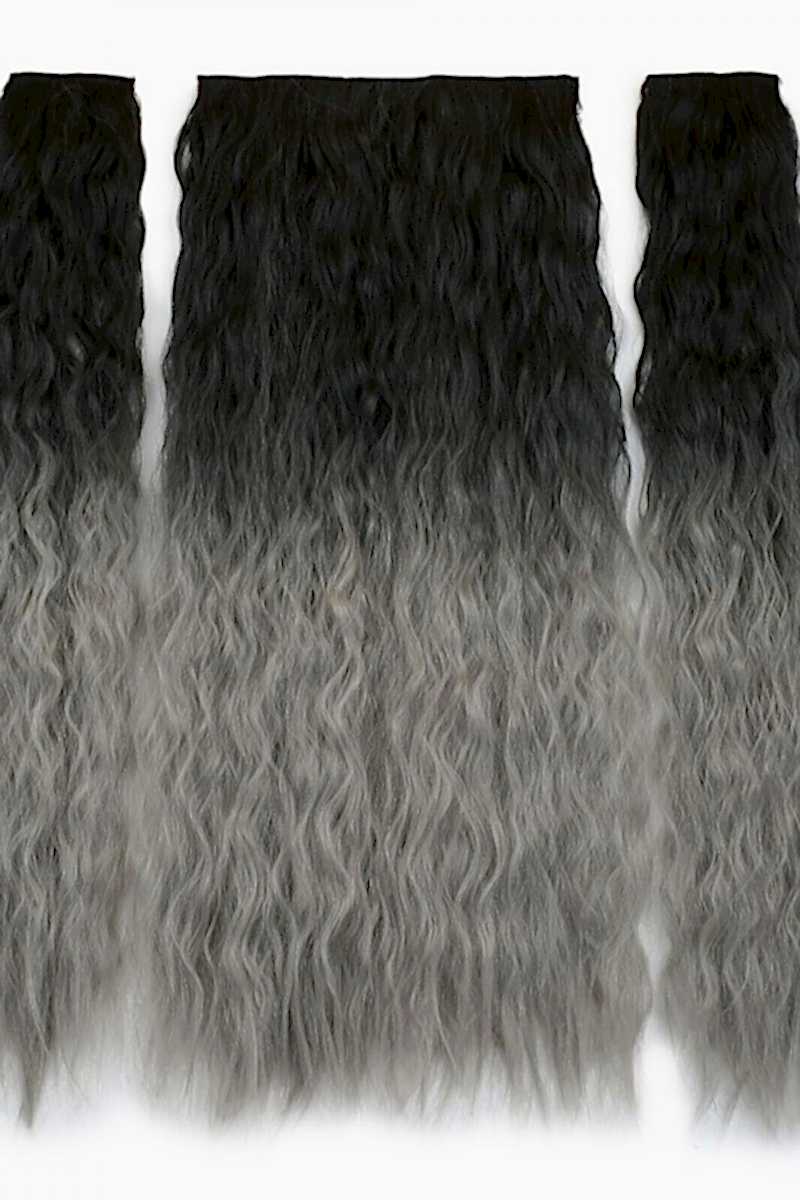 Fiber Sentetik Kabarık Dalgalı Yarım Ay + 2 Yan Çıt Çıt - Siyah Gri Ombreli