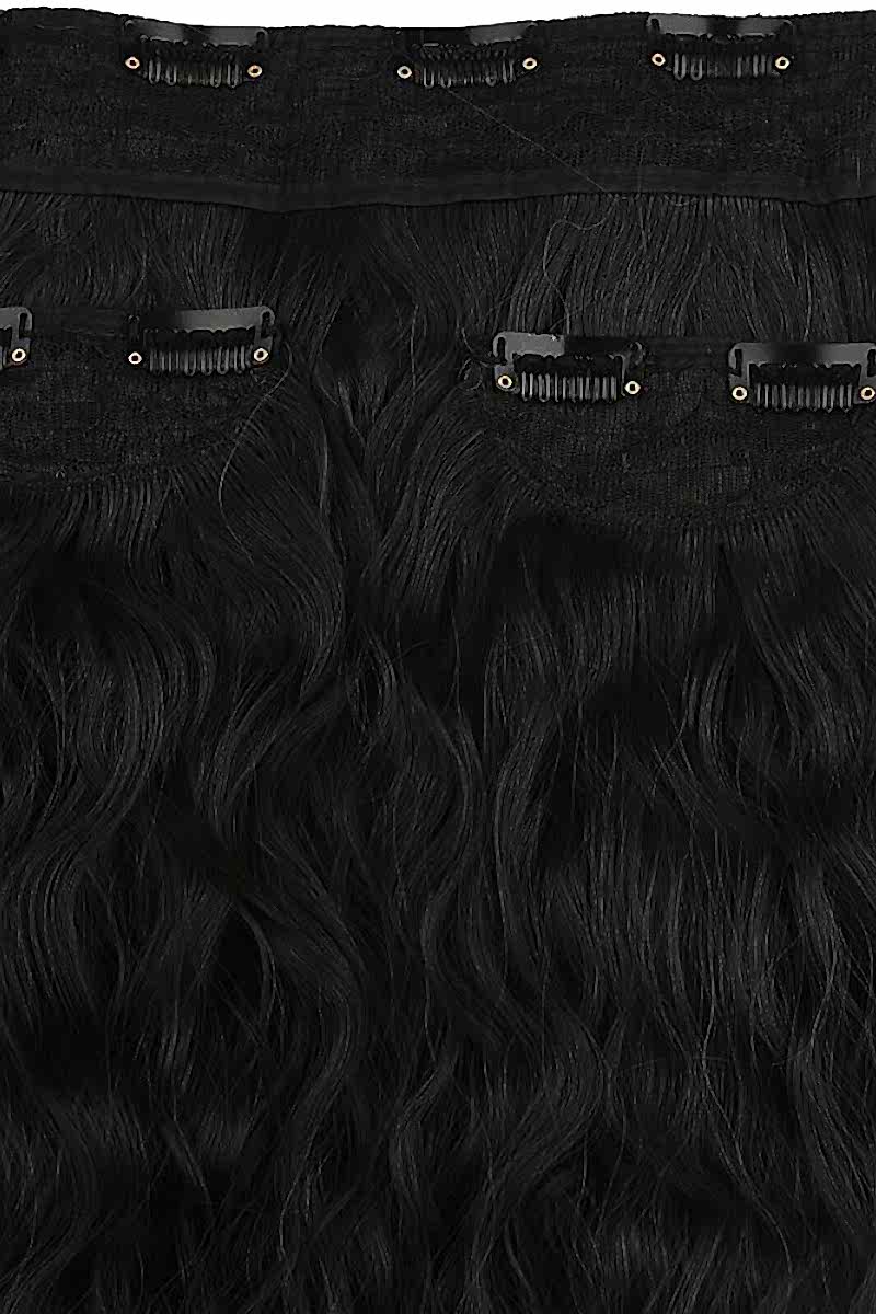 Fiber Sentetik Kabarık Dalgalı Yarım Ay + 2 Yan Çıt Çıt - Siyah Gri Ombreli