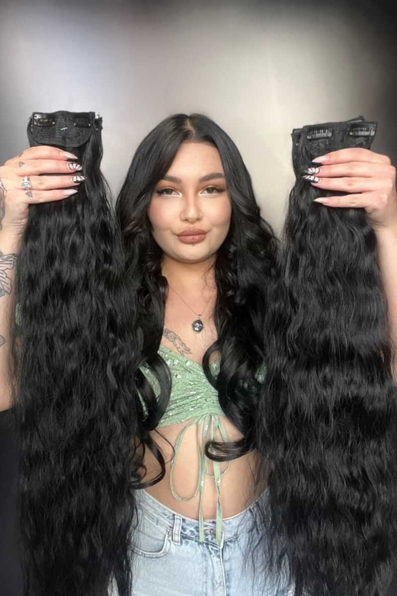 Afro Dalgalı 8 Parça Çıt Çıt - Siyah