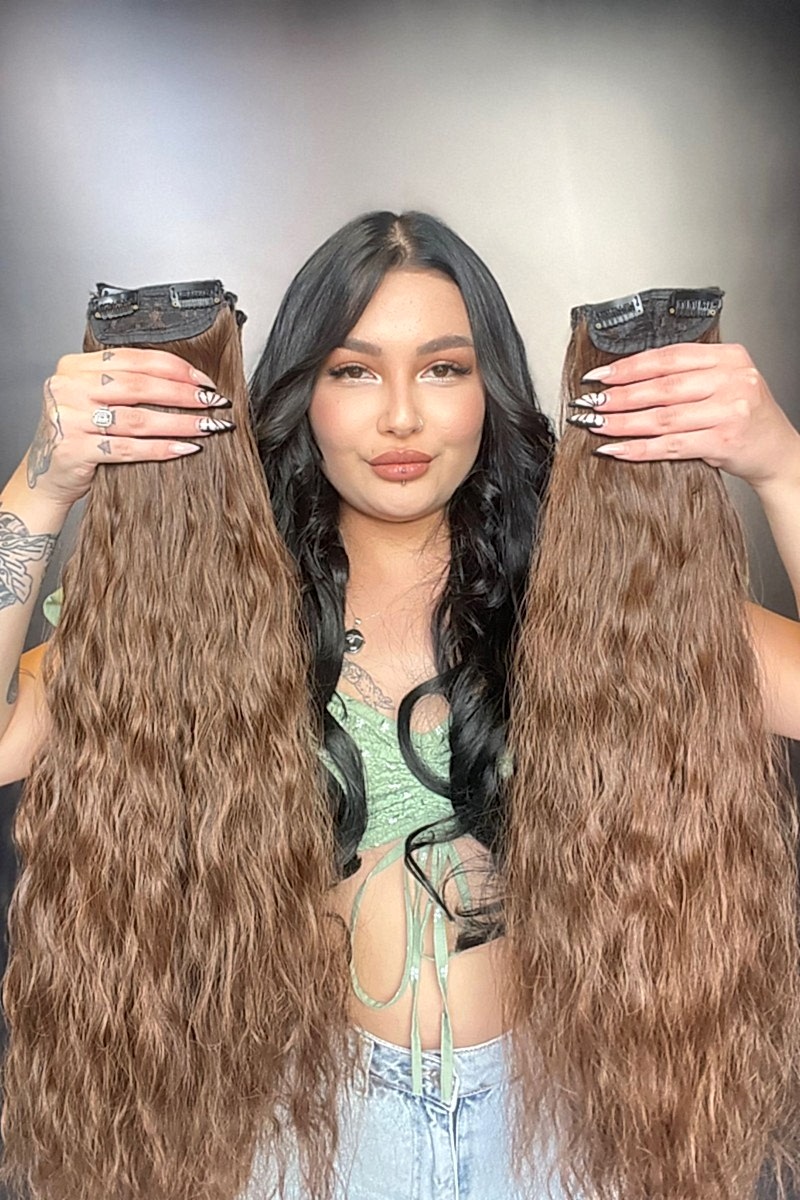 Afro Dalgalı 8 Parça Çıt Çıt - Kahve Karamel