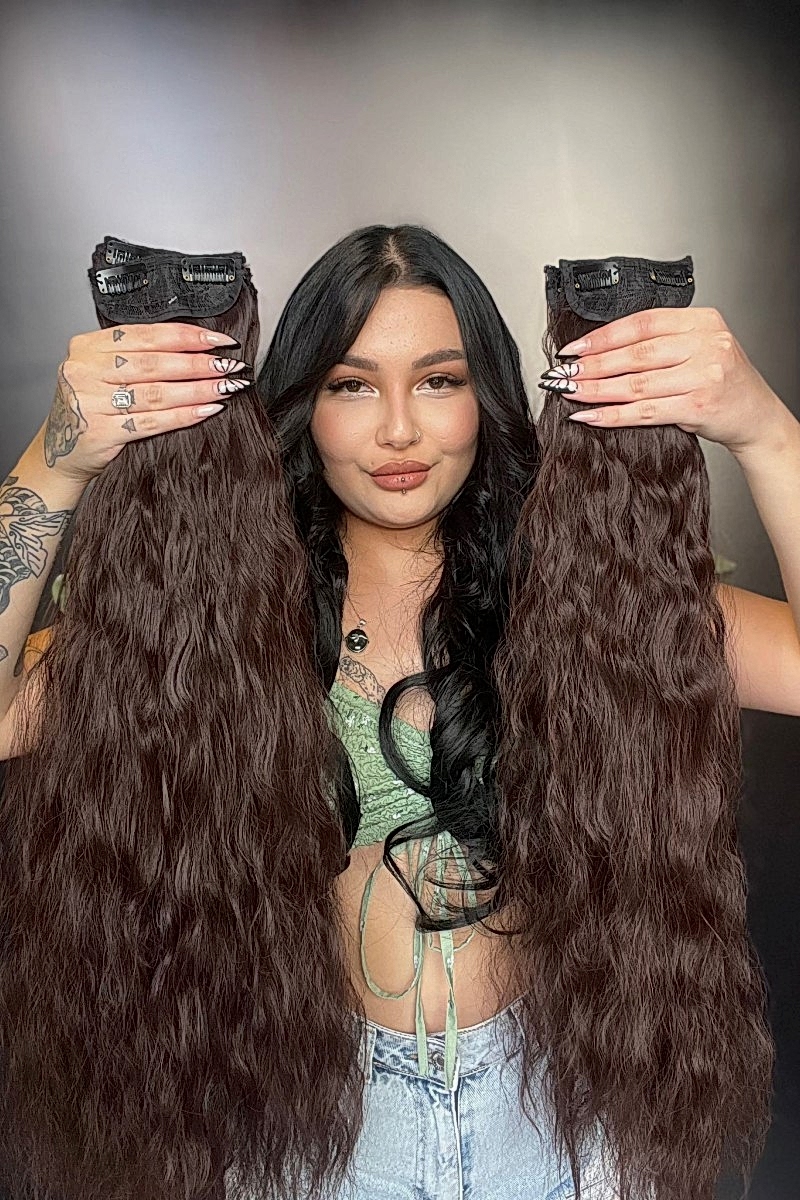 Afro Dalgalı 8 Parça Çıt Çıt - Koyu Kahve