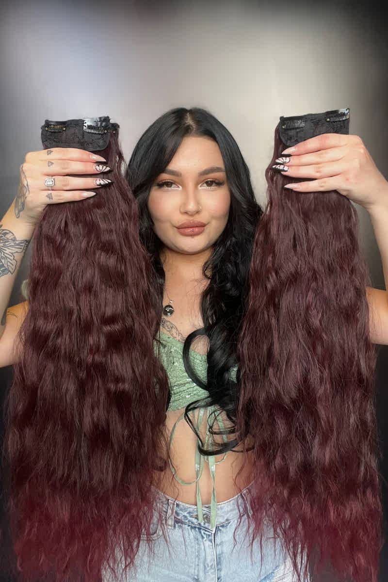 Afro Dalgalı 8 Parça Çıt Çıt - Koyu Kızıl