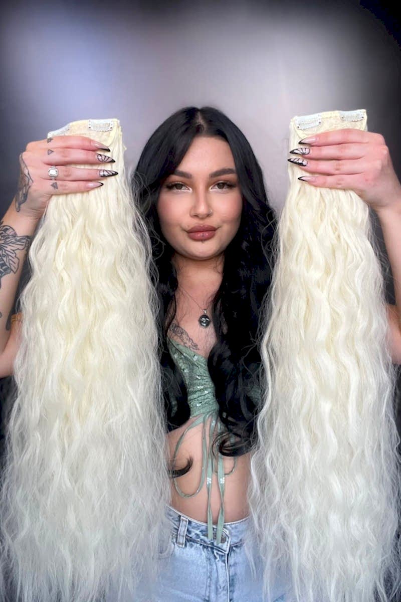 Afro Dalgalı 8 Parça Çıt Çıt - Açık Platin