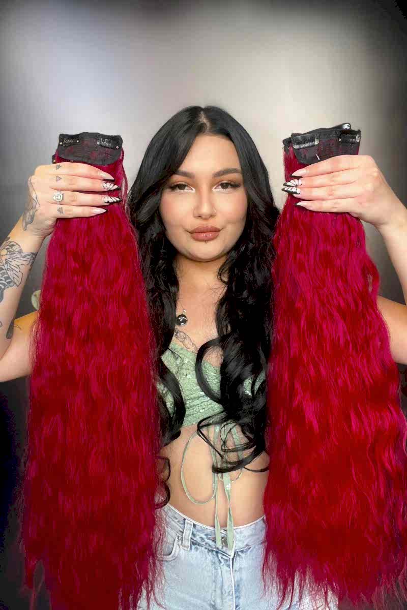 Afro  Dalgalı 8 Parça Çıt Çıt - Kızıl