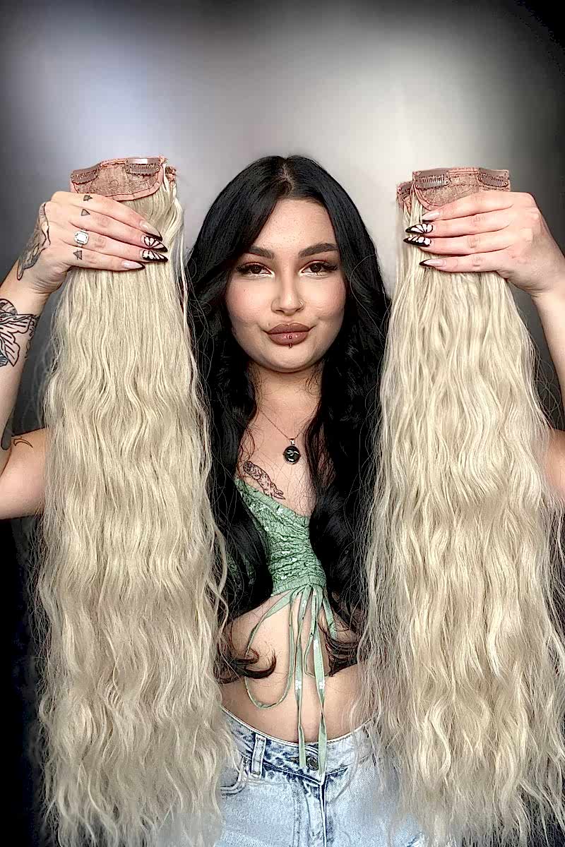 Afro Dalgalı 8 Parça Çıt Çıt - Kumral Beyaz Platin Röfleli