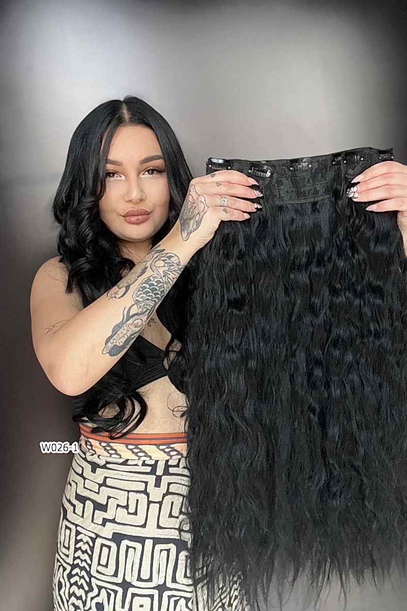 Afro Dalgalı Yarım Ay + 2 Yan Çıt Çıt - Siyah