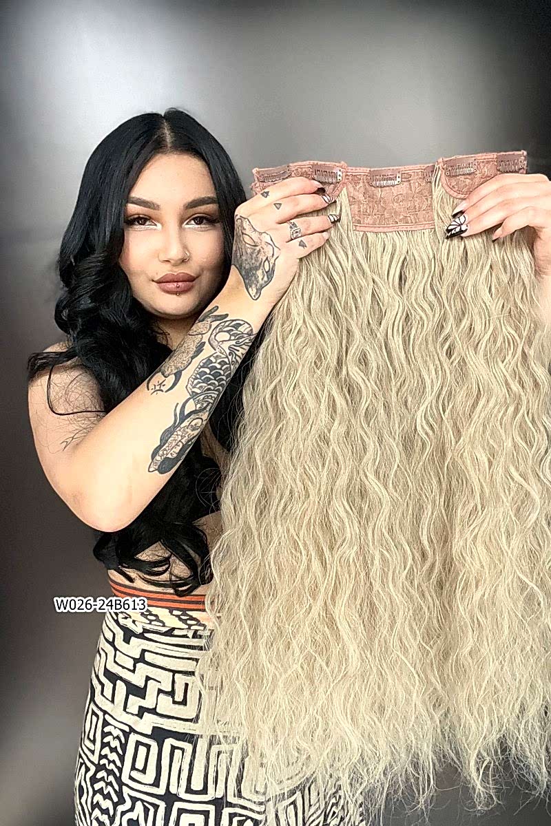 Afro Dalgalı Yarım Ay + 2 Yan Çıt Çıt - Balköpüğü Platin Röfleli