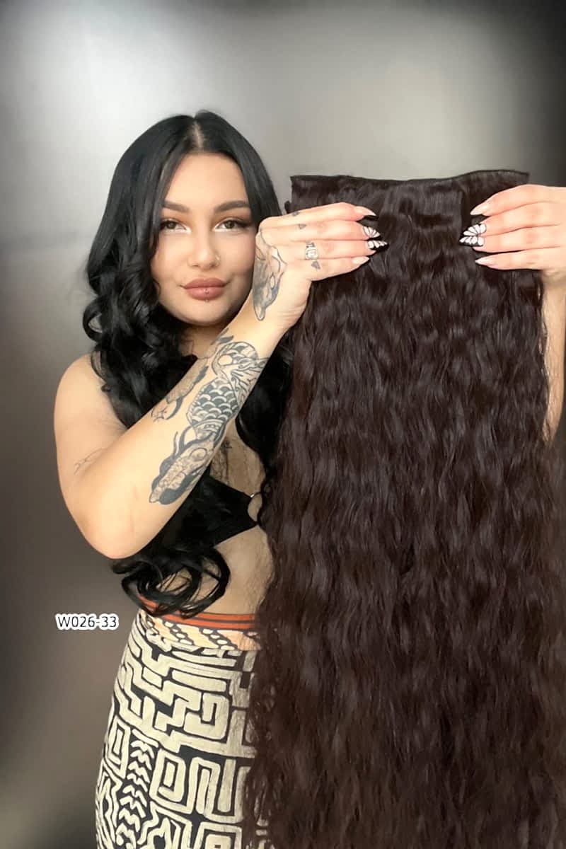 Afro Dalgalı Yarım Ay + 2 Yan Çıt Çıt - Koyu Kahve