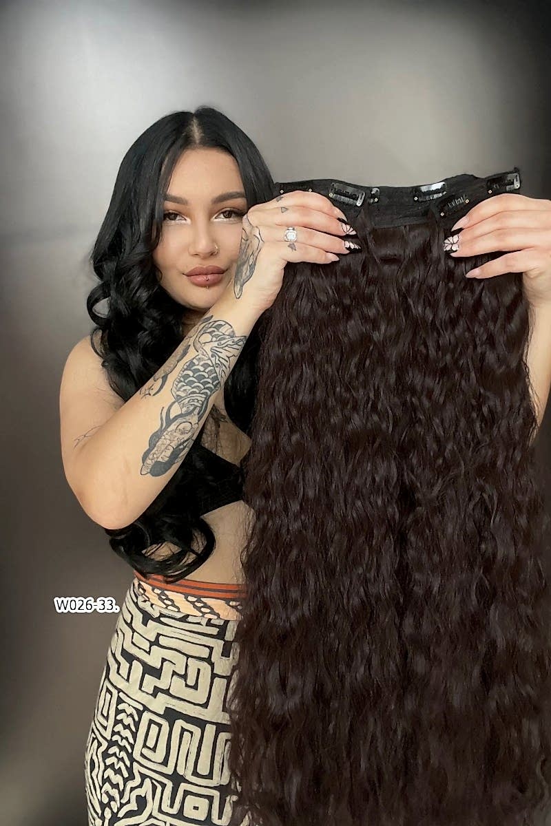 Afro Dalgalı Yarım Ay + 2 Yan Çıt Çıt - Koyu Kahve