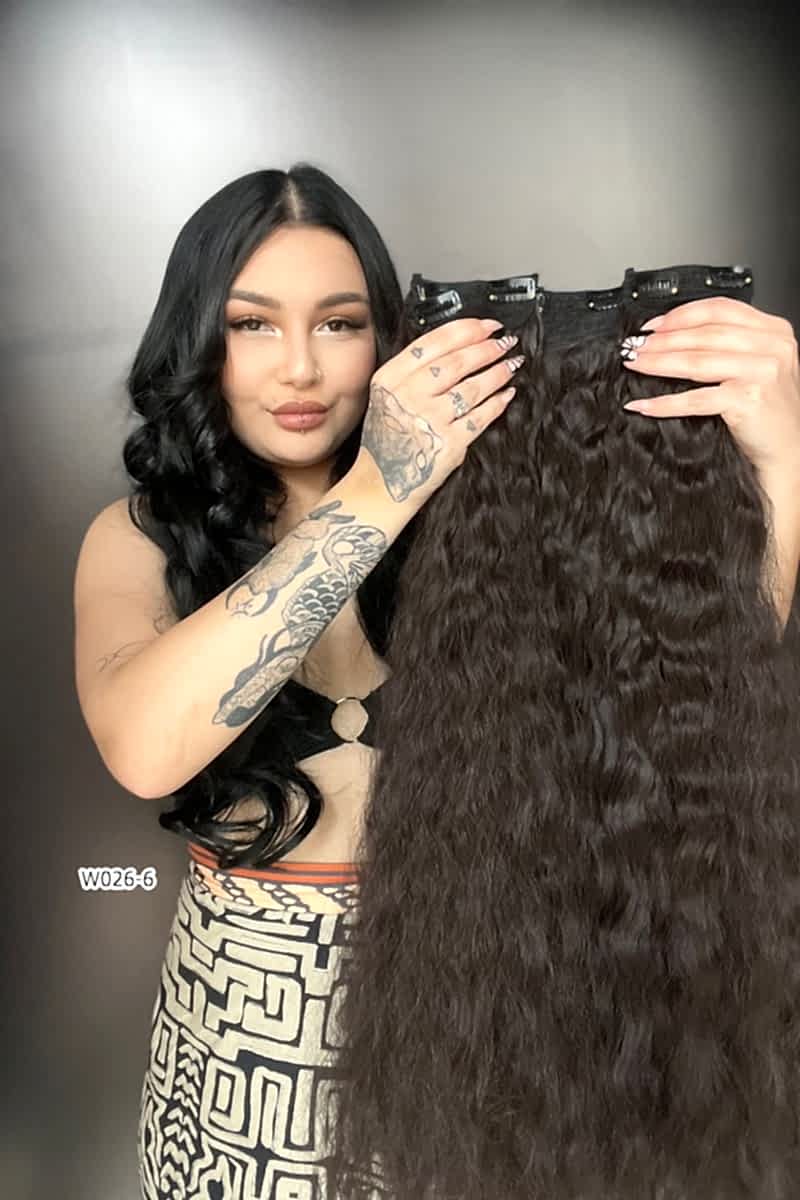 Afro Dalgalı Yarım Ay + 2 Yan Çıt Çıt - Kahverengi