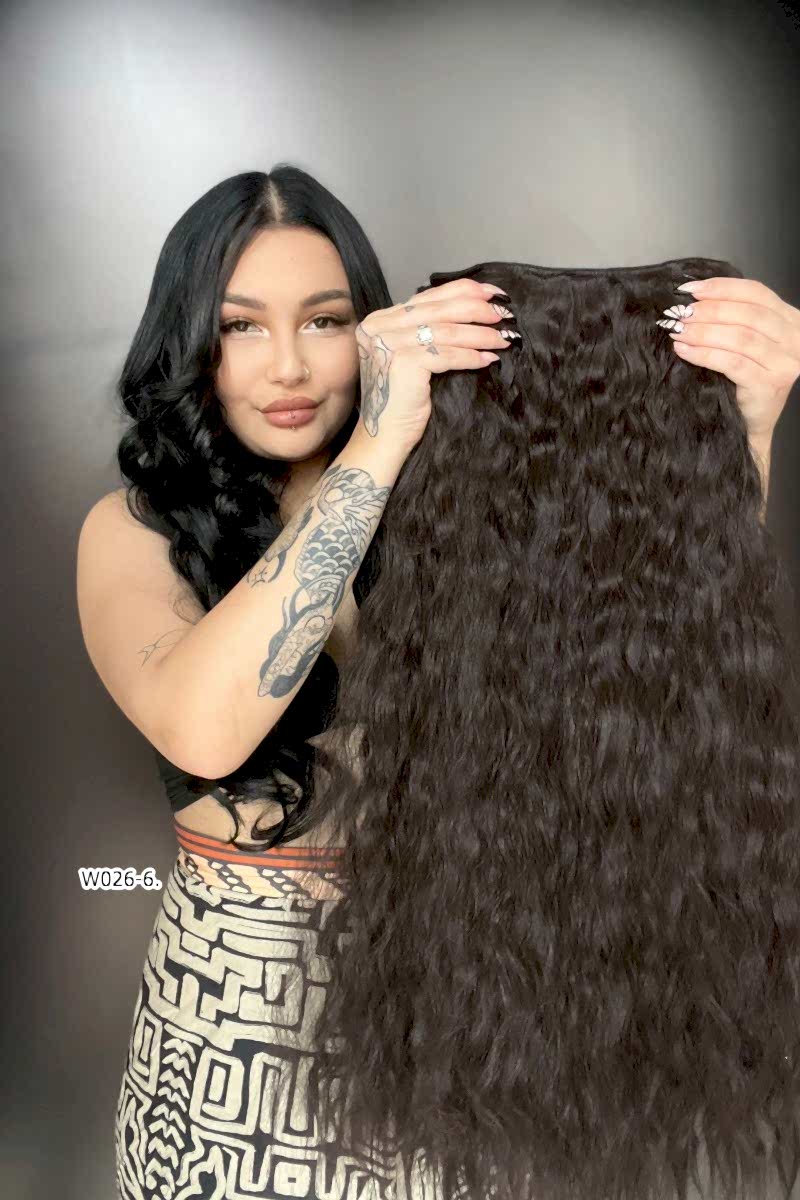 Afro Dalgalı Yarım Ay + 2 Yan Çıt Çıt - Kahverengi