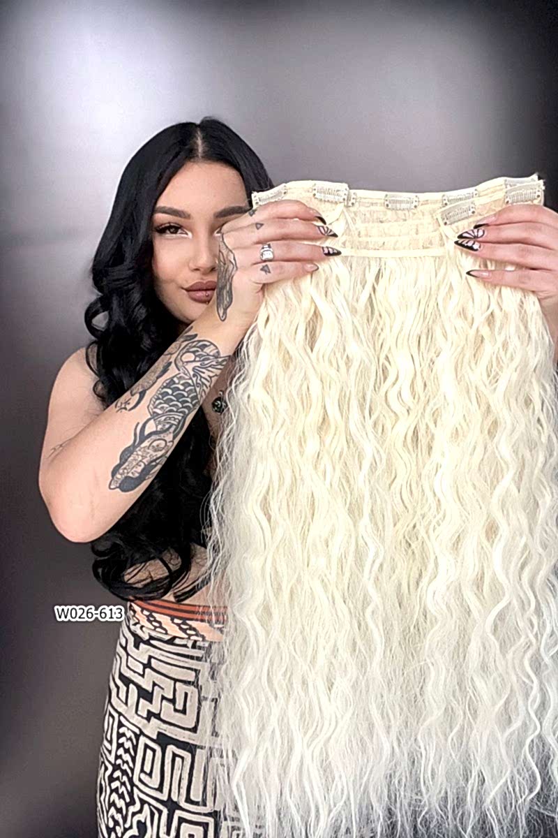 Afro Dalgalı Yarım Ay + 2 Yan Çıt Çıt - Açık Platin