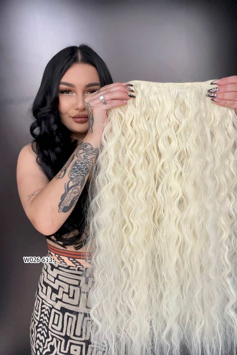 Afro Dalgalı Yarım Ay + 2 Yan Çıt Çıt - Açık Platin