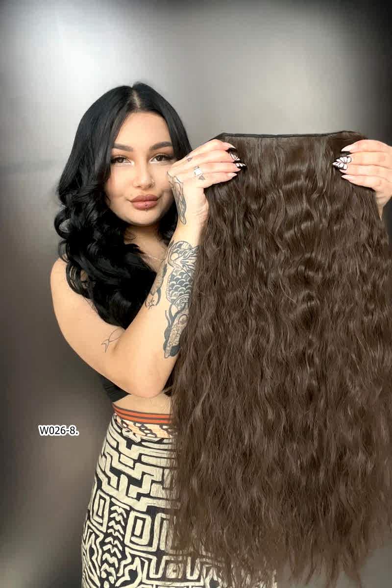 Afro Dalgalı Yarım Ay + 2 Yan Çıt Çıt - Açık Kahve