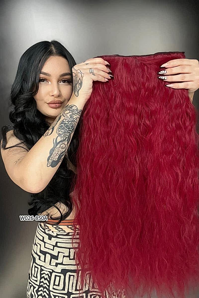 Afro Dalgalı Yarım Ay + 2 Yan Çıt Çıt - Kızıl