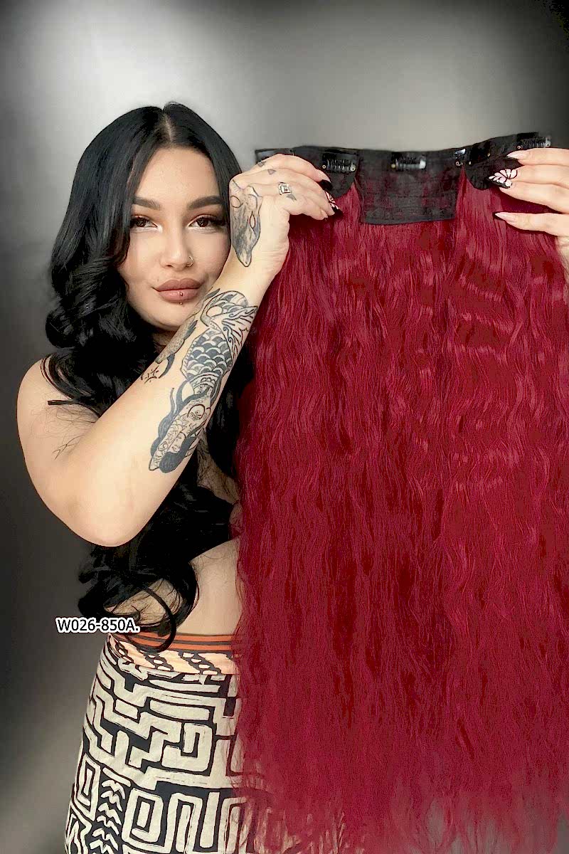 Afro Dalgalı Yarım Ay + 2 Yan Çıt Çıt - Kızıl