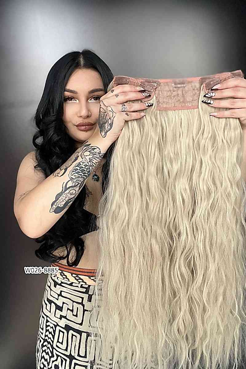 Afro  Dalgalı Yarım Ay + 2 Yan Çıt Çıt - Kumral Beyaz Platin Röfleli