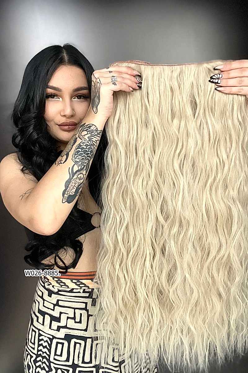 Afro  Dalgalı Yarım Ay + 2 Yan Çıt Çıt - Kumral Beyaz Platin Röfleli