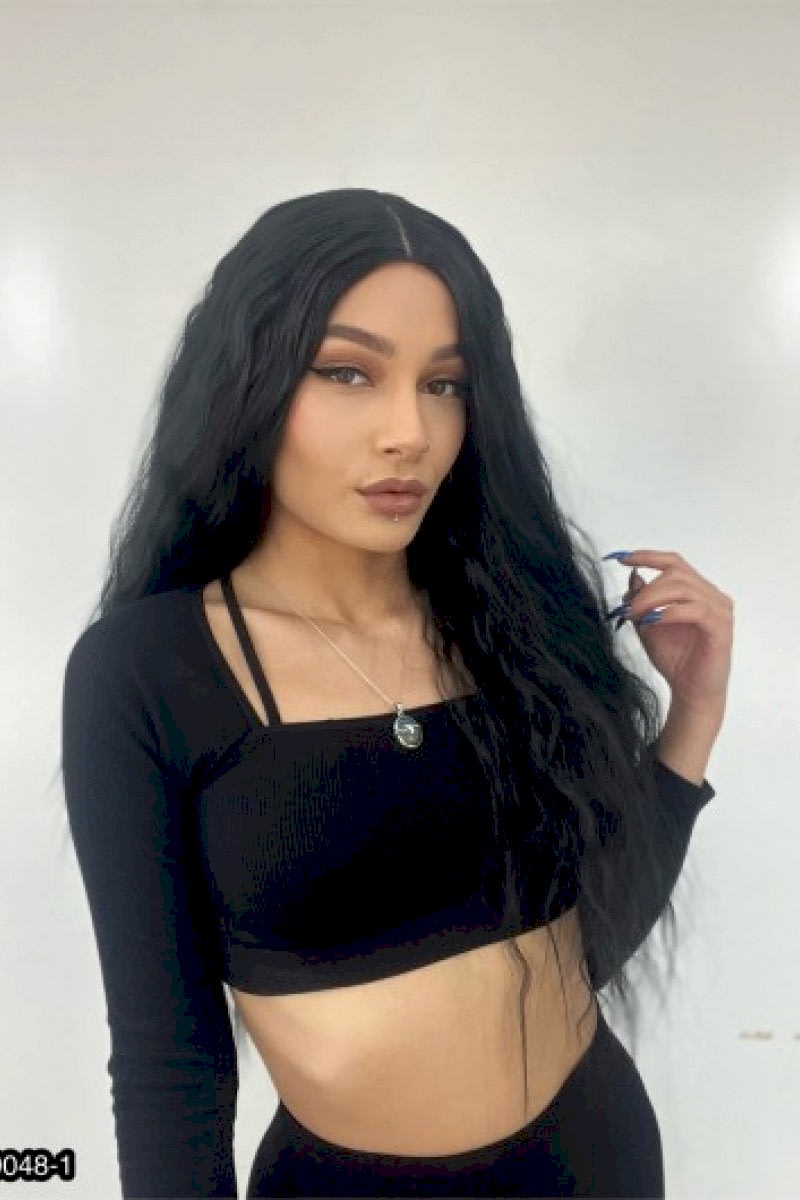 Kabarık Dalgalı Uzun Fiber Sentetik Peruk - Siyah